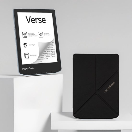 PocketBook Verse - E-reader - Bright Blue - Met Origami Zwart Hoesje - Voordeelbundel van Merkloos