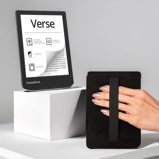 PocketBook Verse - E-reader - Mist Grey - Zwart met Elastiek Hoesje - Voordeelbundel van Merkloos