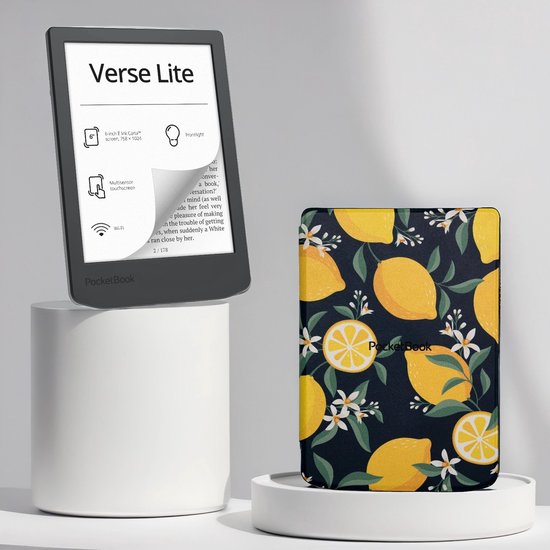 PocketBook Verse Lite - E-reader - Midnight Grey - Voordeelbundel met Citroen / Lemon Print Hoesje van Merkloos