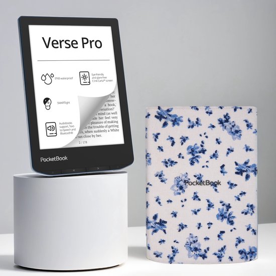 PocketBook Verse Pro Azure e-reader – Inclusief Bloemen Hoesje (shell cover) – Voordeelbundel van Merkloos