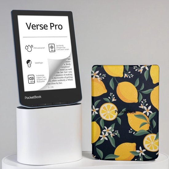 PocketBook Verse Pro Azure e-reader – Inclusief Citroen / Lemon Print Hoesje (shell cover) – Voordeelbundel