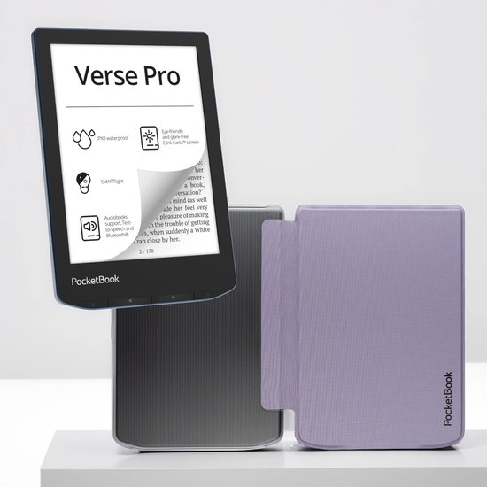PocketBook Verse Pro Azure e-reader – Inclusief Transparant Paars Hoesje (shell cover) – Voordeelbundel van Merkloos
