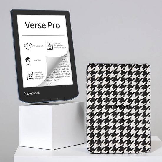 PocketBook Verse Pro Azure e-reader – Inclusief Zwart-Wit Ruiten Hoesje (shell cover) – Voordeelbundel van Merkloos