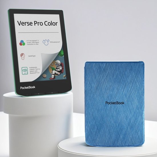 PocketBook Verse Pro Color e-reader Sage Glow – 6 inch – 16 GB – waterdicht + Blauw hoesje – voordeelbundel