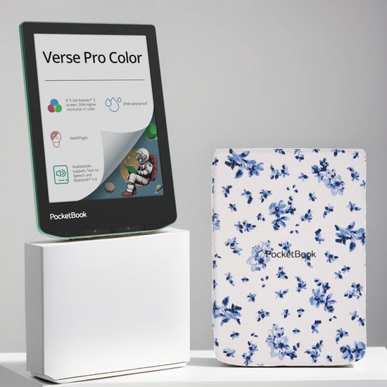 PocketBook Verse Pro Color e-reader Sage Glow – 6 inch – 16 GB – waterdicht + Bloemen hoesje – voordeelbundel