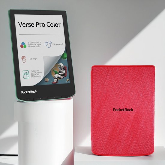 PocketBook Verse Pro Color e-reader Sage Glow – 6 inch – 16 GB – waterdicht + Rood hoesje – voordeelbundel