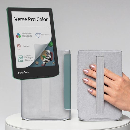 PocketBook Verse Pro Color e-reader Sage Glow – 6 inch – 16 GB – waterdicht + Sage met elastiek hoesje – voordeelbundel