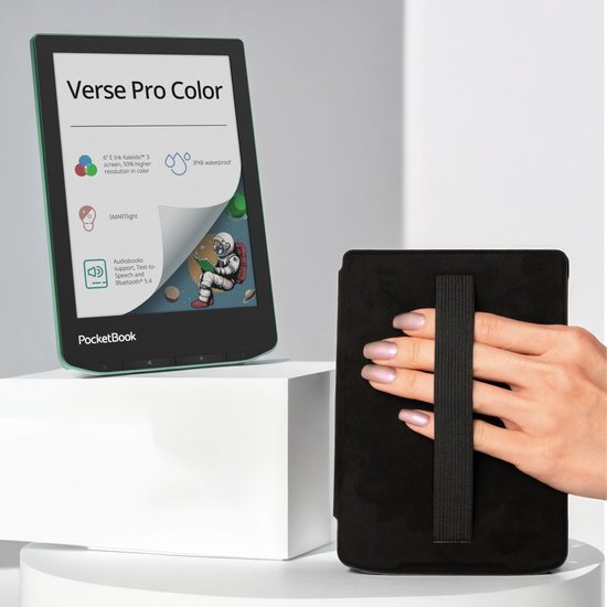 PocketBook Verse Pro Color e-reader Sage Glow – 6 inch – 16 GB – waterdicht + Zwart met elastiek hoesje – voordeelbundel