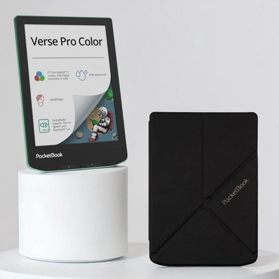 PocketBook Verse Pro Color e-reader Sage Glow – 6 inch – 16 GB – waterdicht + Zwart Origami hoesje – voordeelbundel