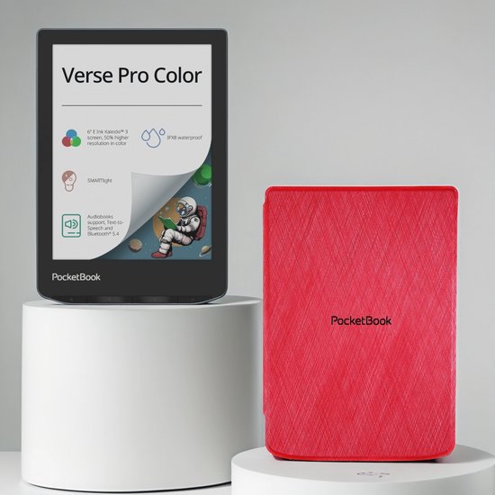 PocketBook Verse Pro Color - Stormy Sea + Rood PocketBook hoesje van Merkloos