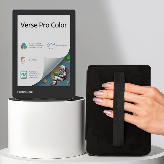 PocketBook Verse Pro Color - Stormy Sea + Zwart met elastiek PocketBook hoesje van Merkloos