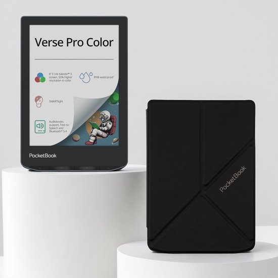 PocketBook Verse Pro Color - Stormy Sea + Zwart Origami PocketBook hoesje van Merkloos