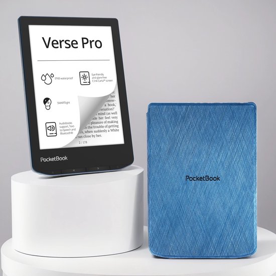 PocketBook Verse Pro e-reader Azure – 6 inch – 16 GB – waterdicht + Blauw Hoesje – voordeelbundel