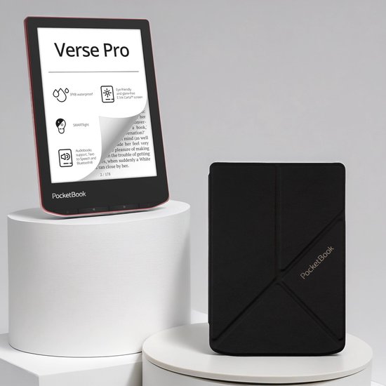 PocketBook Verse Pro Passion Red e-reader – Inclusief Origami Zwart Hoesje (shell cover) – Voordeelbundel