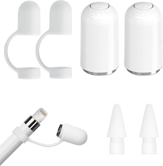 Potloodaccessoires set - doppen, punten, dophouders - compatibel met 1e generatie Apple Pencil - wit