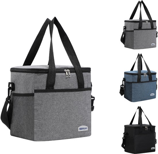 Rainbecom - Koeltassen - Lunchtas - 25x19x27 cm - 12 Liter - Grijs - Isolatie - Kationisch Polyester - Handvat Riem - Koeltas - Lunch Bag - Geïsoleerde Koeltas - Picknicktas van Rainbecom