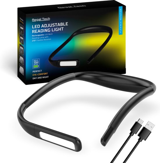 Regal Tech® Neklamp - Leeslamp - Bedlamp - Oplaadbaar leeslampje - Dimbaar - Verstelbaar - Zwart van Rega