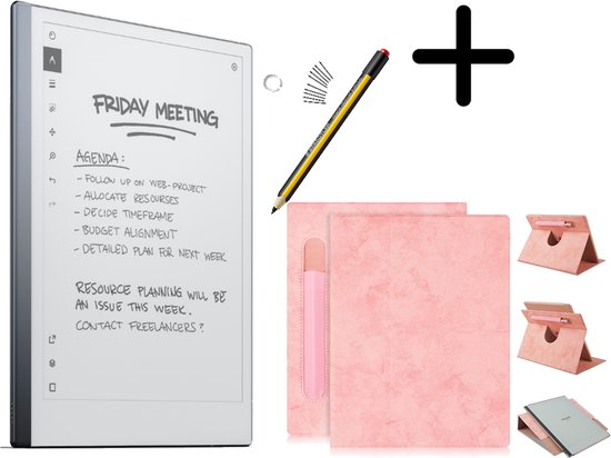 reMarkable 2 met Staedtler stylus pen en draaibare Roze hoes met penhouder - digitaal notitieblok van Merkloos