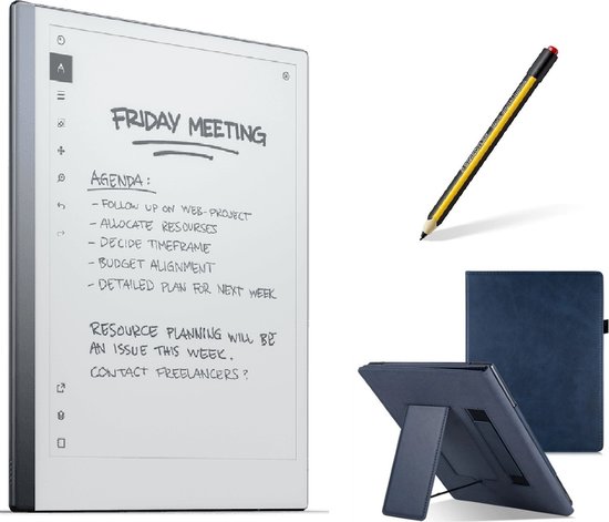 reMarkable® 2 met Staedtler stylus pen met gum en Blauwe kunstleer hoes van Merkloos