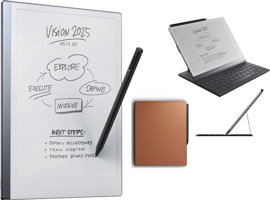 reMarkable® 2 Type Folio set: Tablet, Toetsenbord (bruin) en Marker Plus (met gum) van Merkloos
