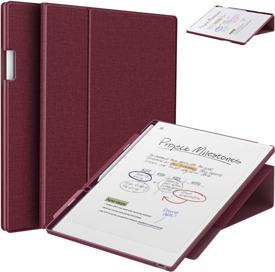 Remarkable Paper Pro hoes - Geschikt voor Remarkable Paper Pro 11.8" (2024) - 360 Graden Draaibaar - Lichtgewicht Magnetische hoes - Automatische slaap-/waakfunctie - Waterdicht- Leer - (Niet voor Remarkable 2) -Red Wine van Remarkable.