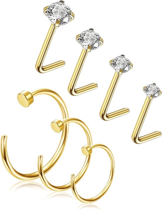 roestvrijstalen neuspiercing - 10 stuks, piercingvorm neuspiercing, kleine chirurgisch stalen neuspiercing, ringpiercingset, neuspiercing, gouden neusgatpiercing-sieraden