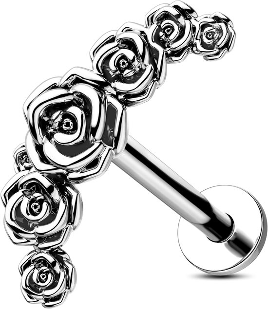 Rose Platte Terug Oorbel Intern Schroefdraad Kraakbeen Oorbel Gebogen Lip Ring 316L Rvs Helix Oorbel Labret Piercing Sieraden, 16G 8MM, Roestvrij staal