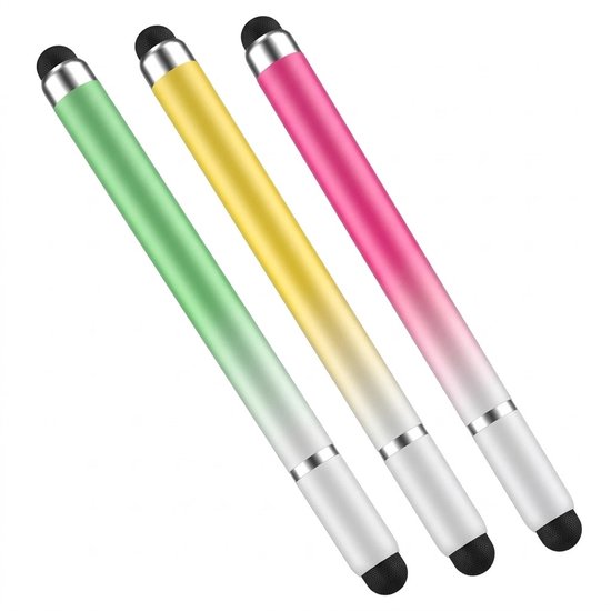 Roze groen geel touchscreen pen stylus pen set 3 stuks dames heren met gradiënt kleur en rubber tip voor smartphone en tablet van Merkloos