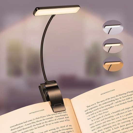 Sander Shop Leeslamp Boekenklem, USB C Oplaadbare Boeklamp met 19 LEDs, 3 Kleurtemperatuurmodi, Lange Looptijd, 360° Flexibel Traploze Helderheid Klemlamp voor Nachtlezen in Bed