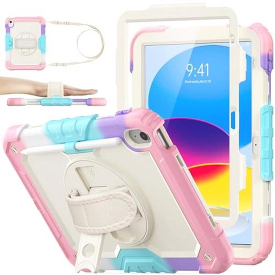 Schokbestendige iPad Case 11e/10e Generatie met 360° Draaibare Standaard en Handriem van Merkloos