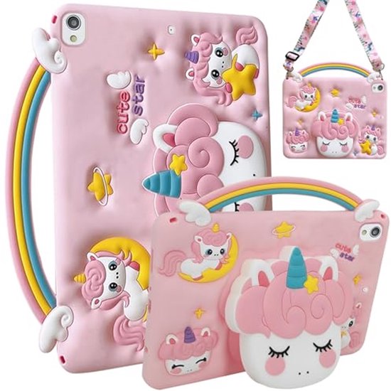 Schokbestendige Siliconen Eenhoorn Hoes voor iPad 9,7 Inch met Handvat en Schouderriem van Veapero