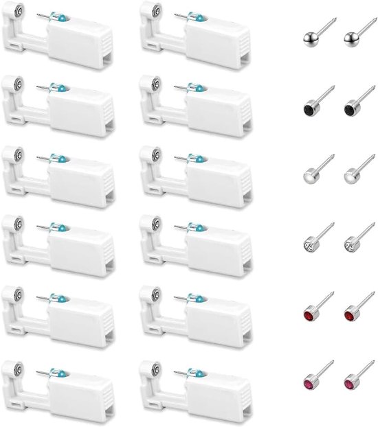 Set van 12 Oren Piercing Pistool Katoenen Vulling Voor Beginnende Meisjes Vrouwen En Mannen Roestvrij Staal