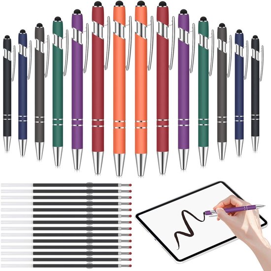 Set van 14 2-in-1 Balpennen met Stylus en 28 Navullingen