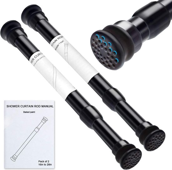 Set van 2 uittrekbare telescoopstangen zonder boren - diameter 23/26 mm, lengte 40-70 cm, zwart van Springos