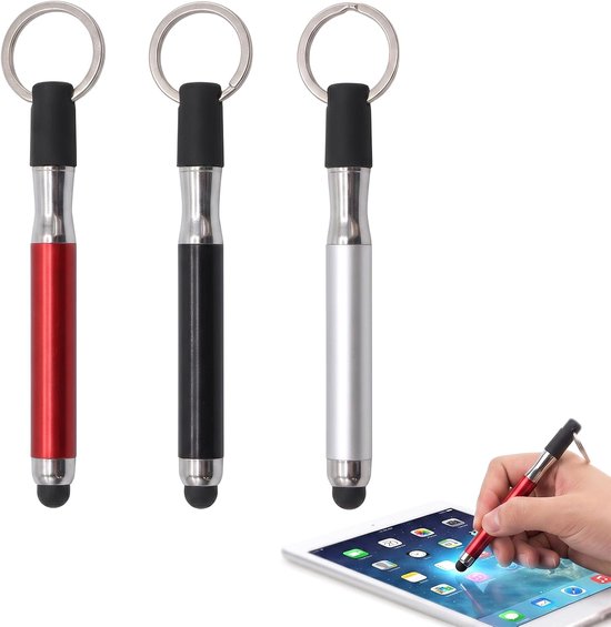 Set van 3 universele styluspen voor tablet en mobiele telefoon, capacitieve stylus met hoge precisie, compatibel met (rood, zwart, zilver)