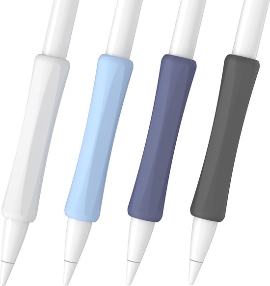 Set van 4 ergonomische siliconen handgrepen, compatibel met Apple Pencil 1e generatie, 2e generatie, USB-C en Pro (wit/blauw/middernachtblauw/zwart)