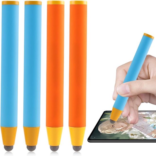 Set van 4 tabletpennen voor kinderen, kinderen, styluspen, rubber, touchscreen, stylus voor alle tablets, smartphones, iPad en iPhone, universele tekenpen