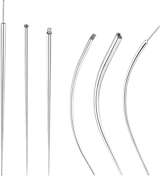 Set van 6 Stuks Conische Insteekgereedschappen, Taper Piercing in Roestvrij Staal voor het Verwisselen van Sieraden, Gidsstang 16G 18G voor Neus, Oor en Lippen, Zilverkleurig Accessoire