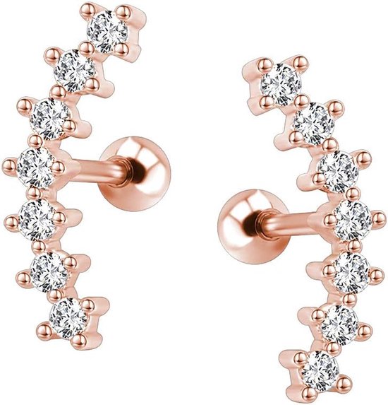 Seven Stud CZ Stud Oorbellen 316L Rvs Oor Helix Conch Kraakbeen Piercing, Roestvrij staal Zirkonia