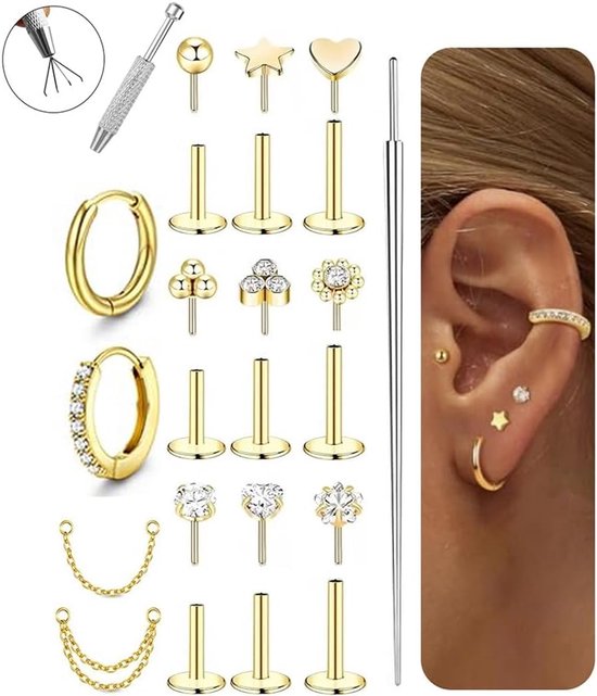sieraad voor dames, stalen neuspiercing, steker labret à filetage, interne pour lèvre hypo-allergeen piercing