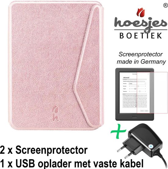 SleepCover Geschikt voor Kobo Clara HD Hoes Roze Goud + Screenprotector + Oplader - ereader hoesje - cover van Sleepcover