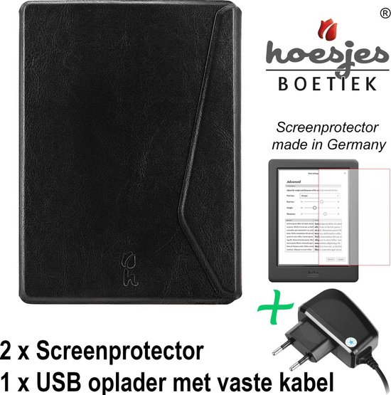 SleepCover Geschikt voor Kobo Clara HD Hoes Zwart + Screenprotector + Oplader - ereader hoesje - cover van Sleepcover
