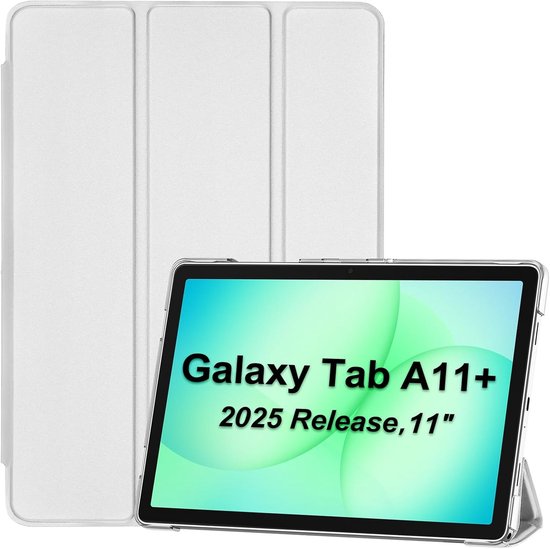 Slimme Hoes voor 11 Inch Tablet, Beschermende Folio Case met Hard Back Shell en Standfunctie voor Galaxy Tab A11+ Plus en A9+ Plus - Zilver