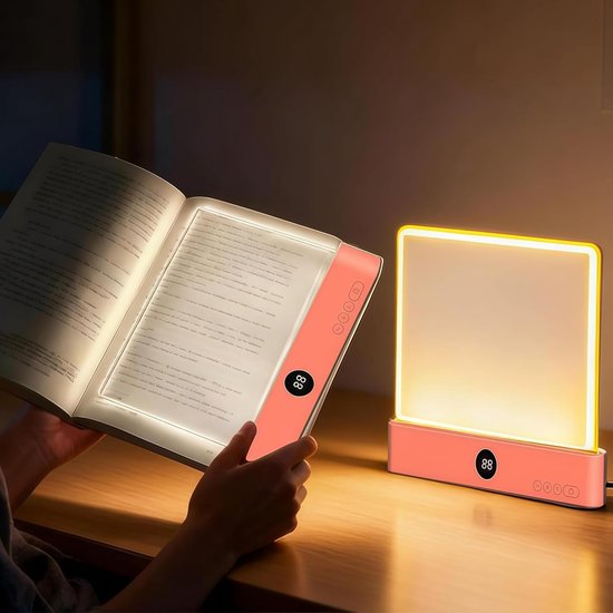 Slimme LED-leeslamp - Boeklamp Schatkist - Oplaadbare transparante platte LED-leeslamp met 3 kleuren en timer - Tekenbare studielamp - De droomlamp voor de stille lezer (roze) van Merkloos