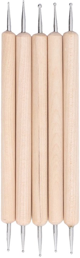 SMOAKEZ- Stylus Set 5-delig - Roestvrij Staal - Beukenhandvat - Voor Overtrekken/Schilderen - Fijne Details - Lengte 130 mm - Rilpen