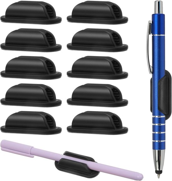 SnelShoppen - 10x Zelfklevende Potloodhouders voor Bureau, Siliconen Stylus Pen Organizer voor Muur, Clipboard, Kantoorbenodigdheden, Zwart, Kindvrien