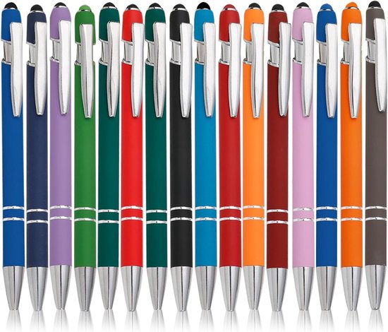 SnelShoppen - 16 Stuks 2-in-1 Stylus Pen en Balpen - Hoge Kwaliteit Soft Touch, Retractable Ballpoint Pen voor Universele Touch Screens, Ideaal voor K