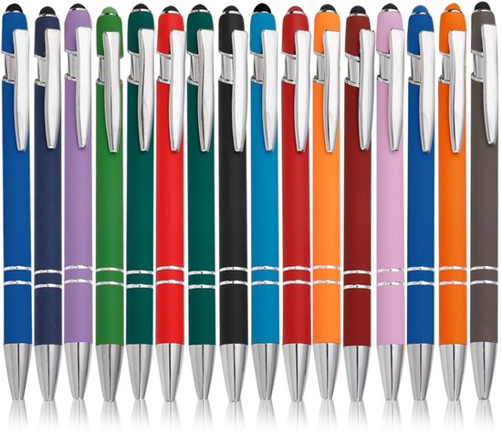 SnelShoppen - 16 Stuks 2-in-1 Stylus Pen en Balpen - Hoge Kwaliteit Soft Touch, Retractable Ballpoint Pen voor Universele Touch Screens, Ideaal voor K