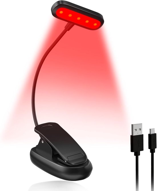 SnelShoppen - Boekklemleeslamp Dimbaar Rood 670nm met Barnstenen Licht, USB-C Oplaadbaar, Blauwlichtfilter en 360° Flexibele Klem voor Kinderen en Nac