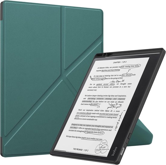 SnelShoppen - Shockproof Case voor E-reader Kobo Elipsa 2E 10.3 inch - Beschermhoes met Vouwstand voor E-book Reader - Groene Softcase van Leer en Sil van Snelshoppen